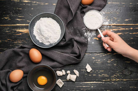 Woman preparing dough, top viewの写真素材
