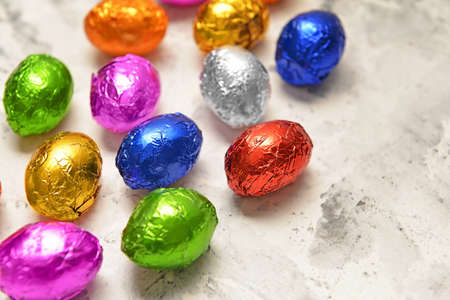 Sweet chocolate eggs on light backgroundの写真素材