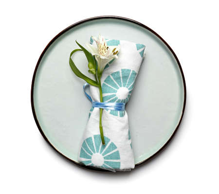 Beautiful table setting on white backgroundの写真素材