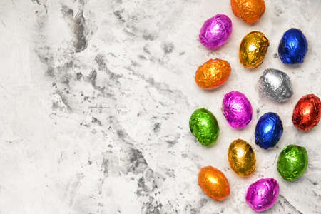 Sweet chocolate eggs on light backgroundの写真素材