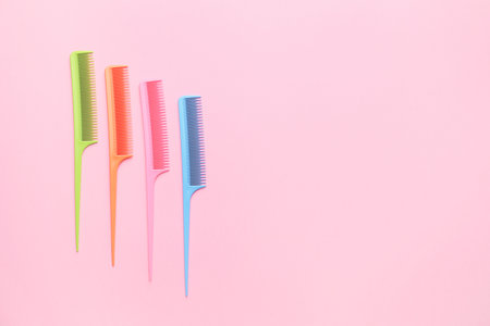 Hair combs on color backgroundの写真素材