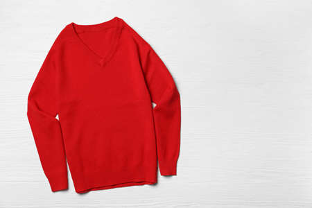 Stylish school uniform on white wooden backgroundの写真素材