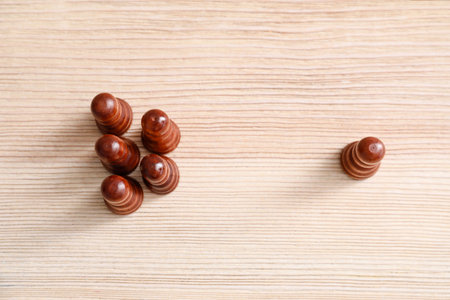 Chess pieces on wooden table. Concept of dismissalの写真素材