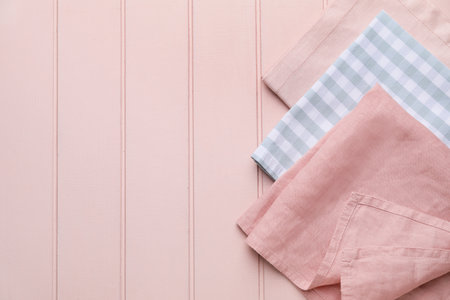 Clean napkins on wooden backgroundの写真素材