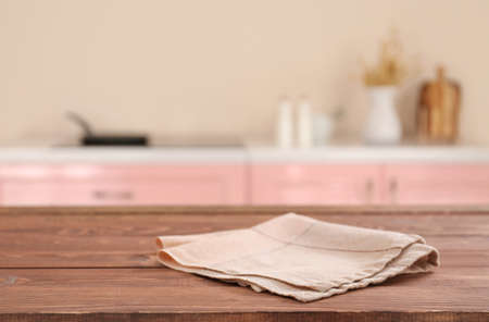 Napkin on table in kitchenの写真素材