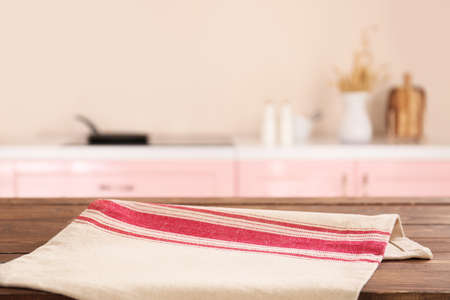 Napkin on table in kitchenの写真素材