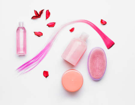 Cosmetics for hair on white backgroundの写真素材