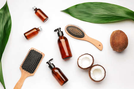 Cosmetics for hair on white backgroundの写真素材