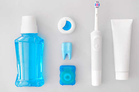 Set for oral hygiene on light background