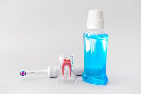 Set for oral hygiene on light backgroundの写真素材