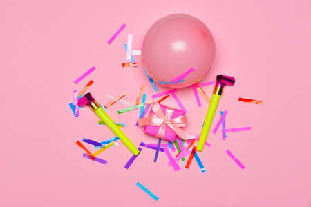 Birthday composition on color backgroundの写真素材