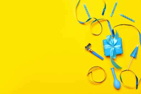 Birthday composition on color backgroundの写真素材