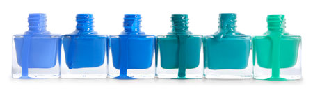 Different nail polishes on white backgroundの写真素材