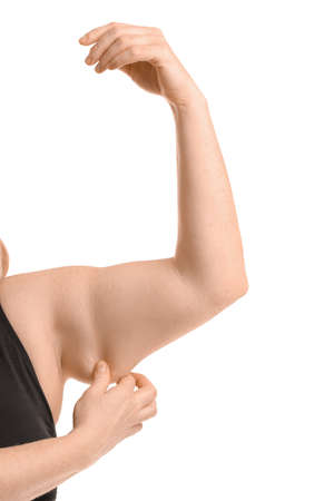 Overweight woman on white backgroundの写真素材