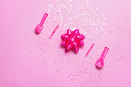 Birthday decor on color backgroundの写真素材