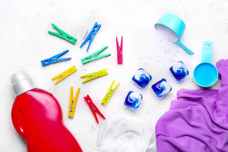 Composition with laundry detergents on light backgroundの写真素材