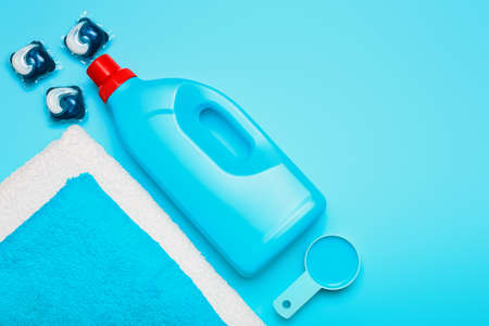 Composition with laundry detergents on color backgroundの写真素材