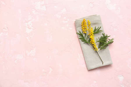 Napkin with floral decor on color backgroundの写真素材