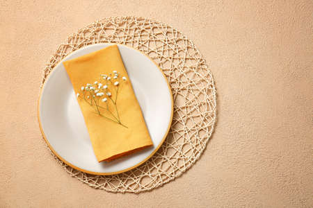 Simple table setting on color backgroundの写真素材