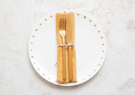 Simple table setting on light backgroundの写真素材