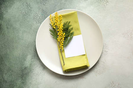 Beautiful table setting on color backgroundの写真素材