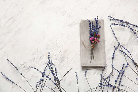 Napkin with floral decor on light backgroundの写真素材