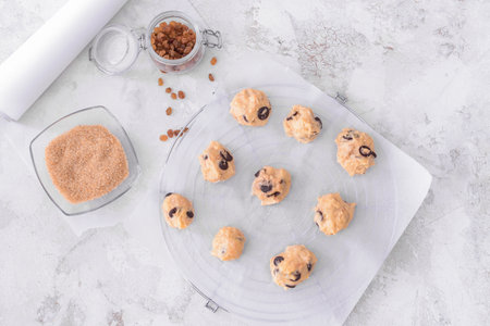 Uncooked cookies on color backgroundの写真素材