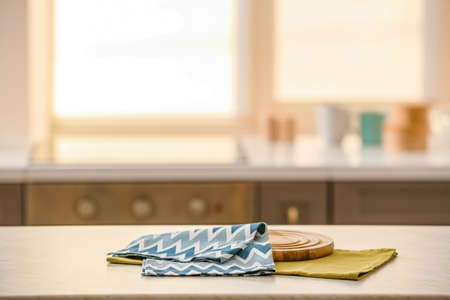 Napkins on table in kitchenの写真素材