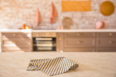 Napkin on table in kitchenの写真素材