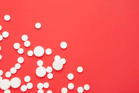 Many pills on color backgroundの写真素材
