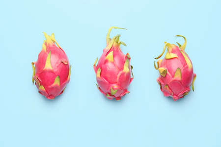 Tasty dragon fruit on color backgroundの写真素材