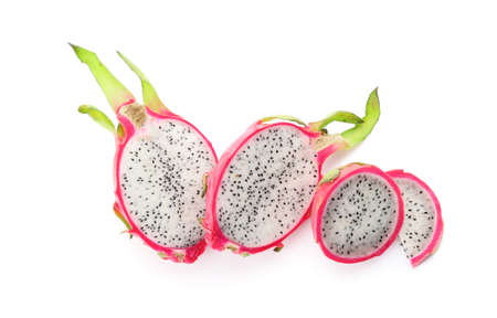 Tasty dragon fruit on white backgroundの写真素材