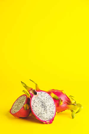 Tasty dragon fruit on color backgroundの写真素材