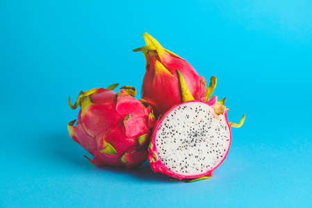 Tasty dragon fruit on color backgroundの写真素材