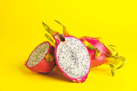 Tasty dragon fruit on color backgroundの写真素材