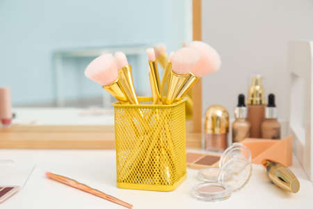 Workplace of makeup artist in modern beauty salonの写真素材