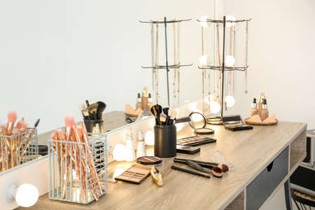 Workplace of makeup artist in modern beauty salonの写真素材