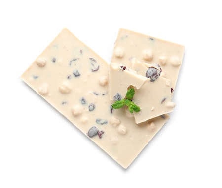 Sweet chocolate with nuts on white background