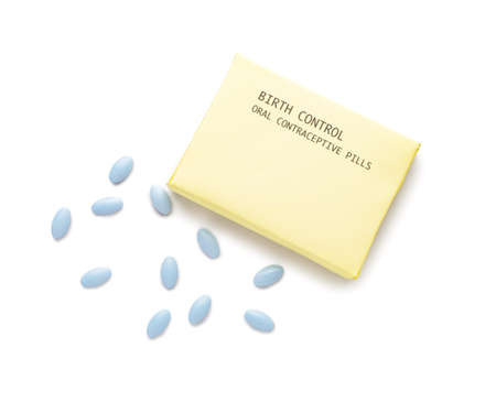 Contraceptive pills on white background