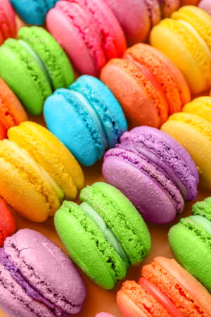 Many tasty macarons as backgroundの写真素材