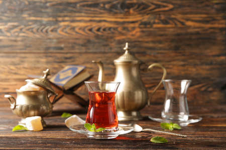 Tasty Turkish tea on tableの写真素材