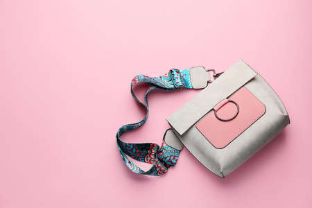 Stylish bag on color backgroundの写真素材
