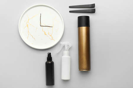 Hair sprays on gray backgroundの写真素材