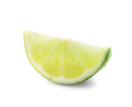 Slice of fresh lime on white backgroundの写真素材