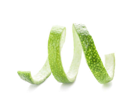 Peel of green lime on white backgroundの写真素材