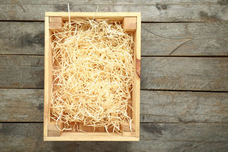 Empty box for wine on wooden backgroundの写真素材