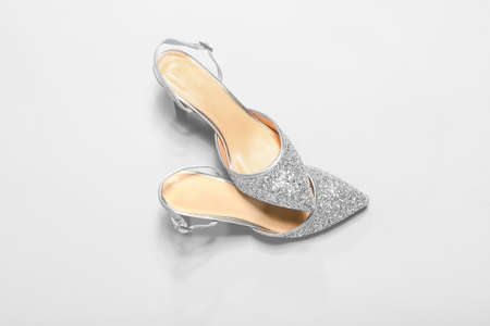 Stylish shoes on white backgroundの写真素材