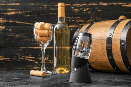 Aerator for wine on dark backgroundの写真素材