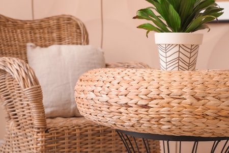 Stylish wicker furniture in roomの写真素材