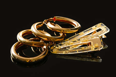 Beautiful jewelry on dark backgroundの写真素材